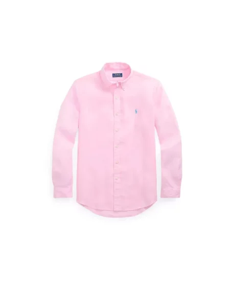 Lniana długa koszula Polo Ralph Lauren z długim rękawem różowa