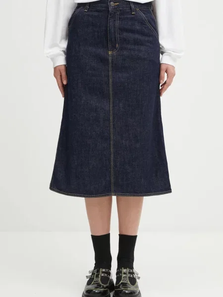 Carhartt WIP fustă jeans W Single Knee Skirt midi drept