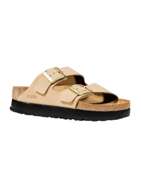 Klapki Birkenstock na platformie beżowe