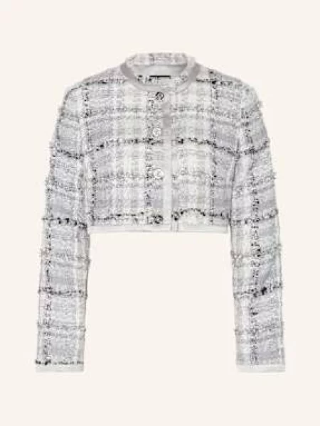 Dolce & Gabbana Cropped Bunda Rachel Z Buklé S Třpytivou Přízí šedá/ světle šedá/ stříbrná šedá