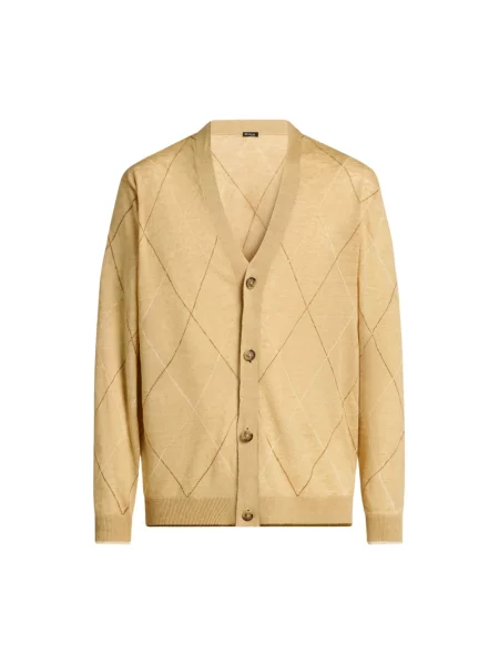 Lniany kardigan Kiton żółty