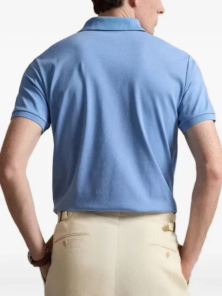 Поло тениска Polo Ralph Lauren бродирана с V-образно деколте от рипсено кадифе синьо