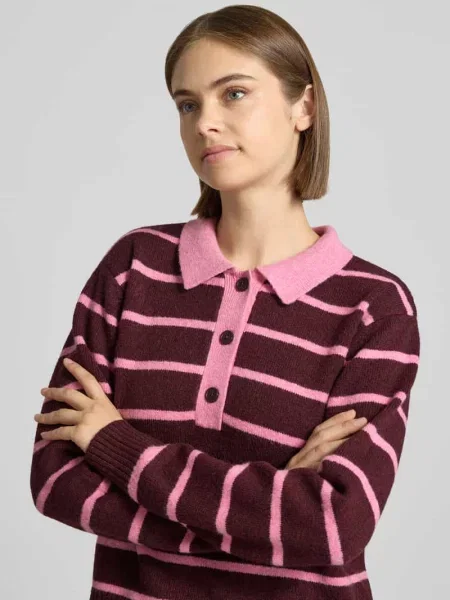 Sweter z dzianiny z kołnierzykiem polo model RUBY' Jjxx różowa
