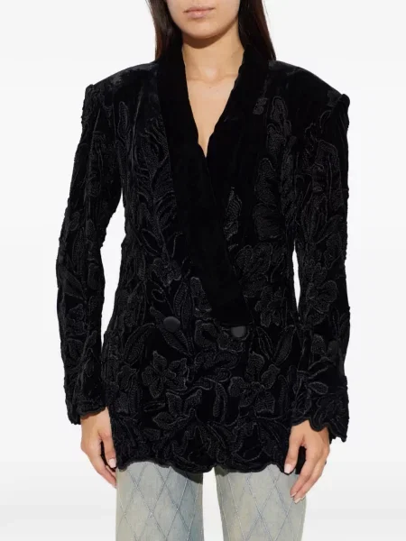 Sacou Balmain de catifea cu model floral negru