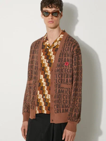 Жилетка с вълна ICECREAM Text Print Cardigan кафяво