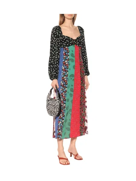 Rochie Rixo de mătase cu imagine de costum