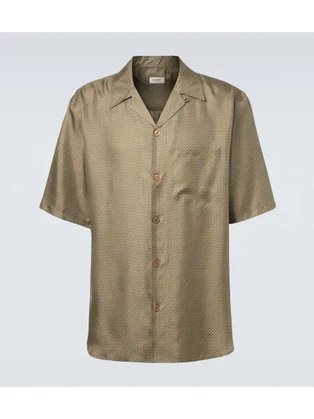 Cămașă Saint Laurent din satin cu imagine bej