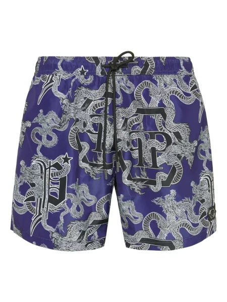 Kąpielówki Philipp Plein z logo niebieskie