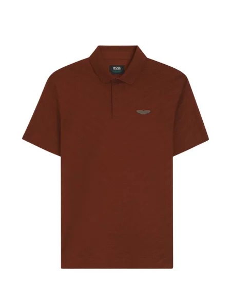 Tricou polo Boss cu autograf maro