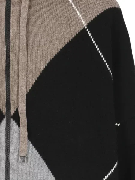 Πλεκτό hoodie Kangra με κουκούλα argyle μαύρο