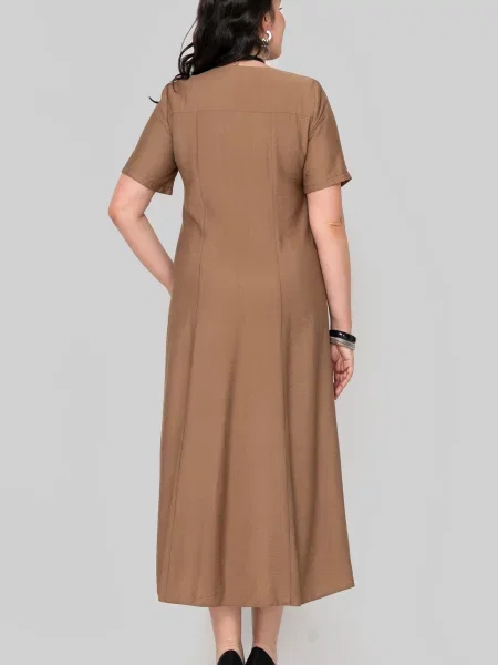 Лляна Сукня міді All Posa світло-коричневий коричнева