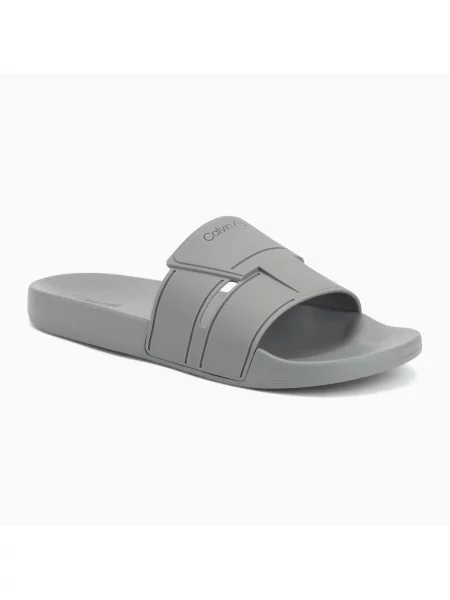 Klapki Calvin Klein Pool Slide Double T granite road szare