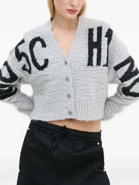 Kardigan Moschino Jeans o krotszym kroju szary