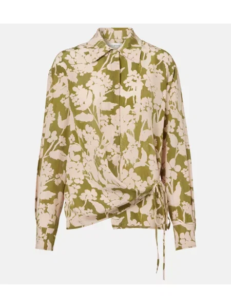 Bluză Victoria Beckham de mătase cu imagine verde