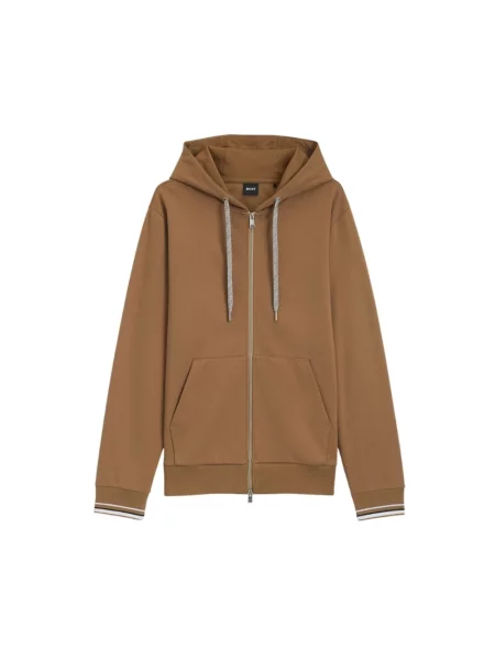BOSS bluza beżowy z kapturem gładka brązowa