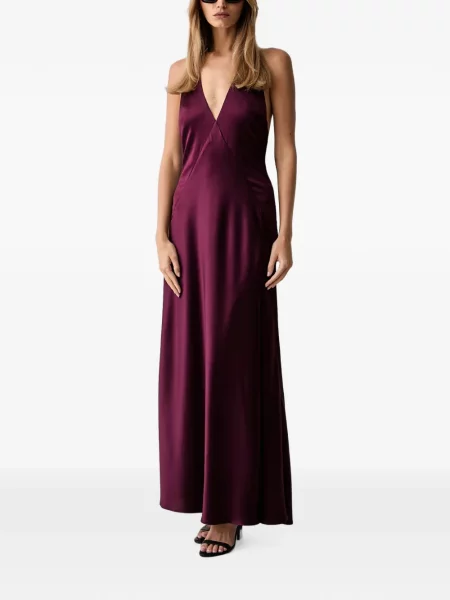 Rochie Bardot cu gât halter cu spatele deschis violet