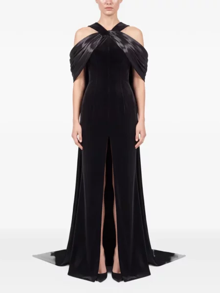 Rochie maxi Jean-louis Sabaji drapată cu gât halter negru