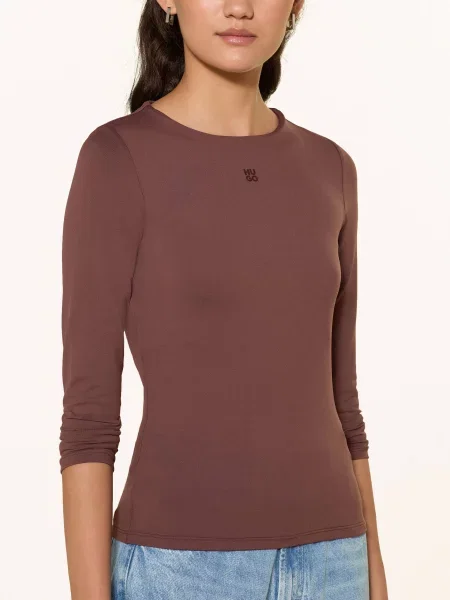 Bluzka Hugo z długim rękawem z dżerseju brązowa