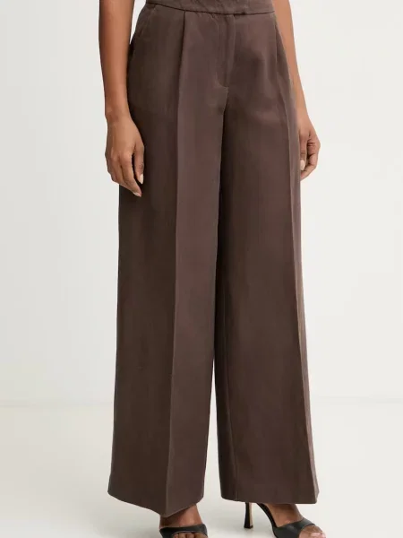 Marciano by Guess hlače s širokimi hlačnicami z dodatkom lanu JANE rjava
