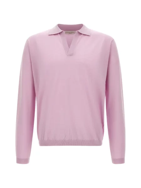 Tricou polo Larmeri Studio cu decolteu în V roz