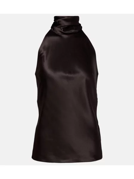 Top Ralph Lauren Collection de mătase cu gât halter maro