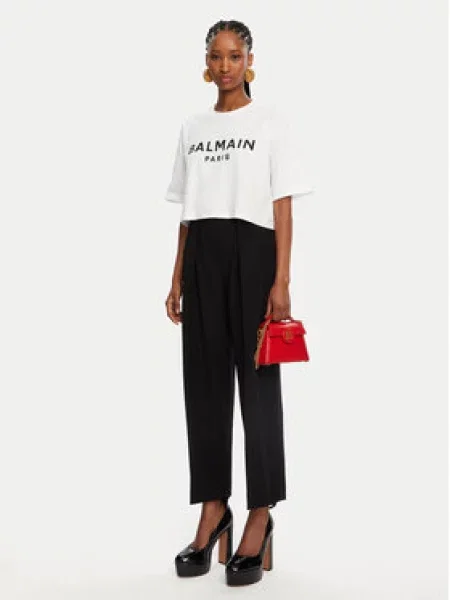 Zkrácené tričko Balmain s potiskem jersey bílé