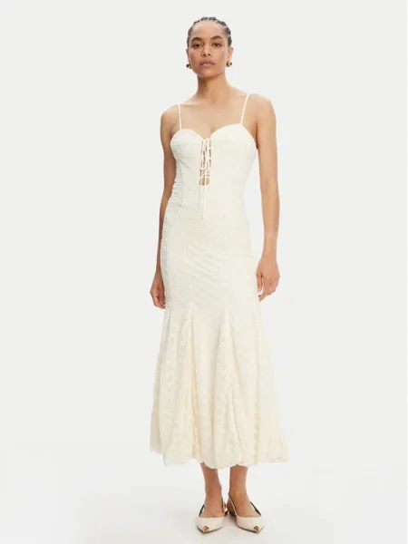 Bardot rochie maxi mulata bej