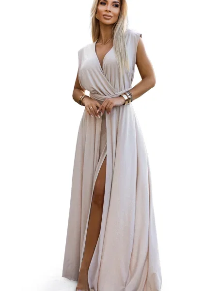 Rochie maxi Numoco eleganta lungă bej