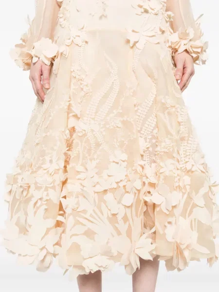 Fustă midi Zimmermann cu model floral cu aplicații până la genunchi