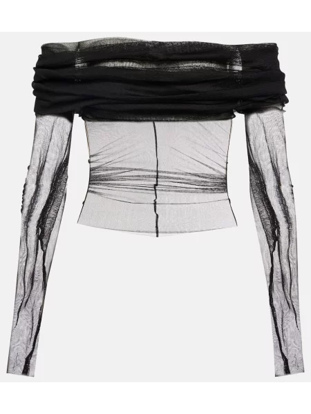 Jedwabny przezroczysty top Christopher Esber z odkrytymi ramionami czarny