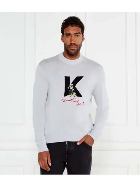 Karl Lagerfeld Kötött pulóver | Karl Lagerfeld X Disney gyapjú hozzáadásával szürke