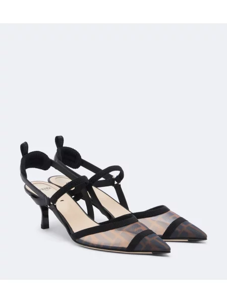Pantofi cu toc Fendi plasă slingback negru