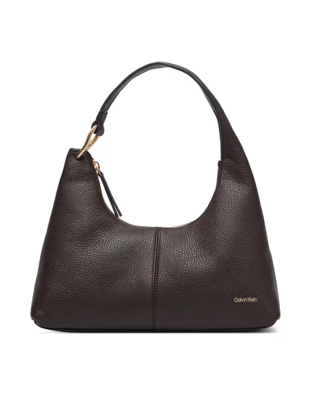 Geantă Calvin Klein Slouchy Leather Shoulder Bag maro