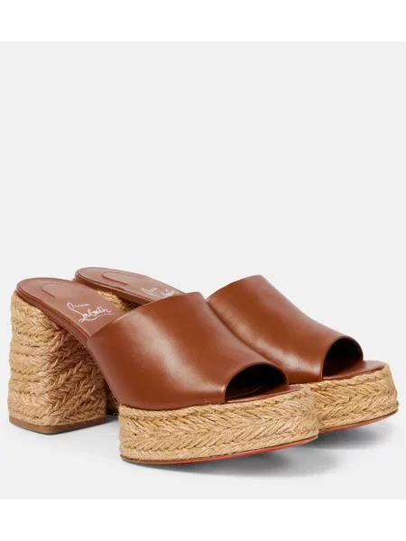 Papuci tip mules Christian Louboutin din piele cu platformă maro