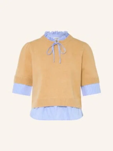 Claudie Pierlot Dzianinowa Koszulka beige biała