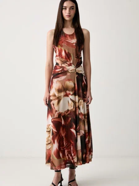 Bardot rochie drapată SARIBA bej