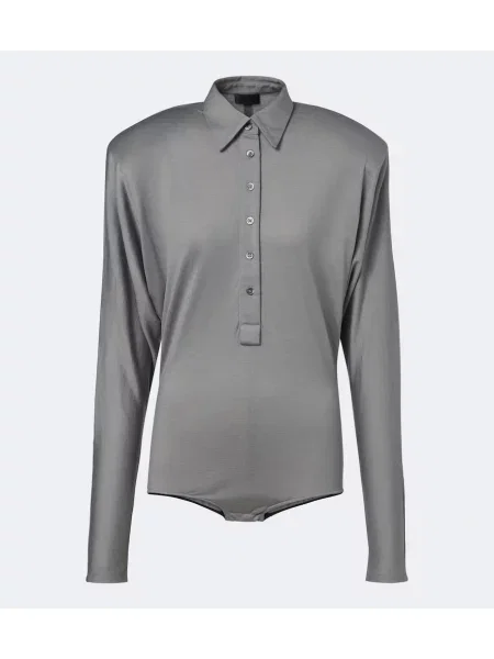 Tricou polo Mugler de lână gri