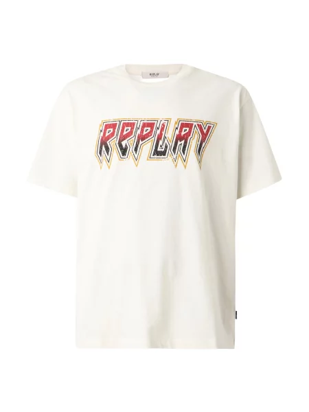 REPLAY Tricou galben auriu / roșu / negru / murdar alb