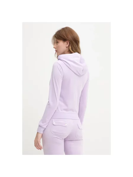 Welurowa bluza z kapturem Juicy Couture klasyczna fioletowa