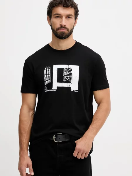 Тениска Armani Exchange с принт черно
