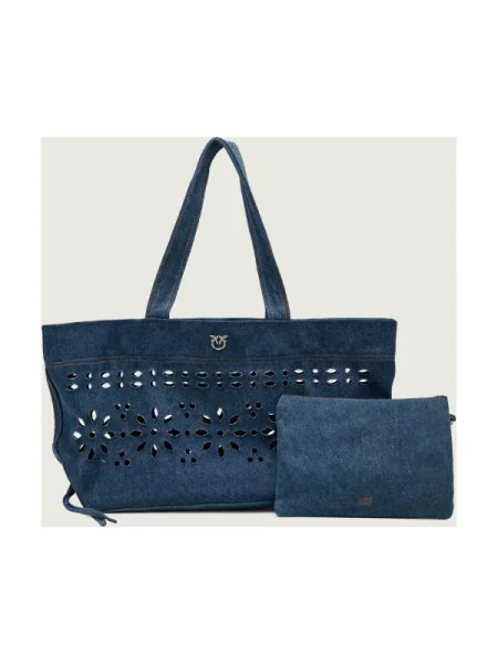 Pinko De blugi geantă shopper + borsetă CLASSIC SANGALLO albastru