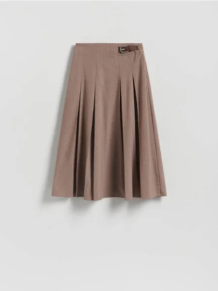 Reserved Plisowana spódnica midi beżowy