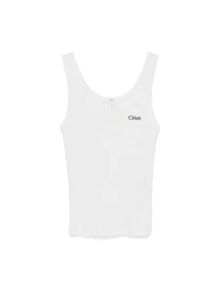 Top Chloe z logo z dżerseju biały