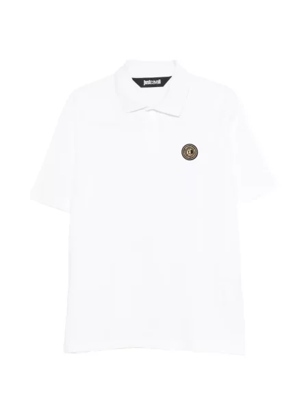 Поло тениска Just Cavalli с автограф бяло