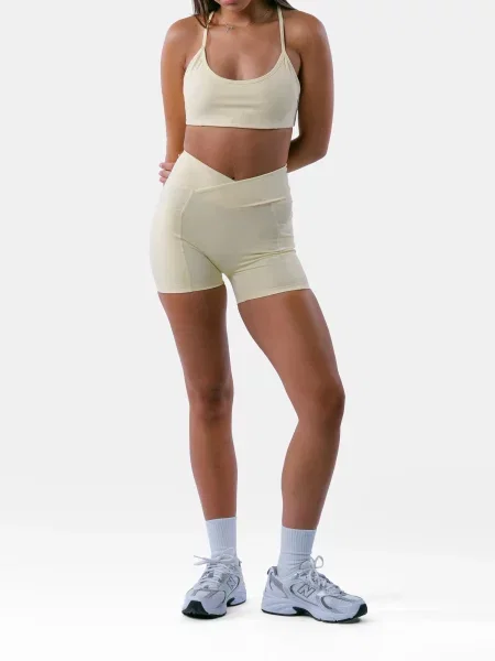 Stanik sportowy z plecami Y na jogę i pilates – Encore – Butter żółty