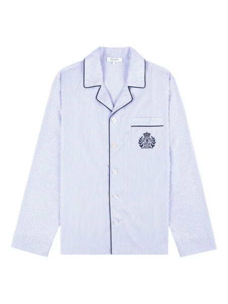 Top Sporty & Rich cu broderie cu dungi albastru