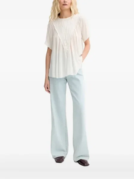 Top Munthe cu volane alb