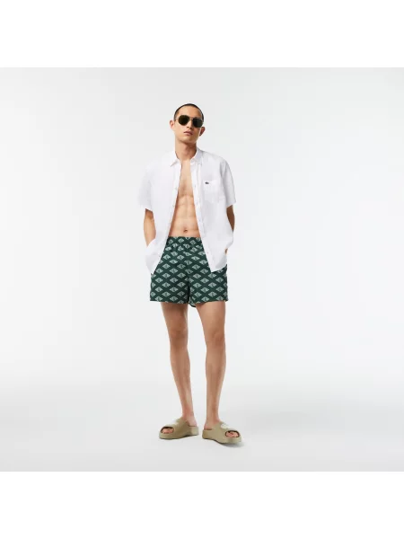 Lacoste Dwukolorowe Kąpielówki Z Monogramem zielone