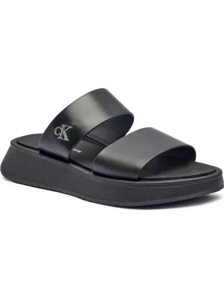 Calvin Klein Jeans Papucs bőr hozzáadásával fekete