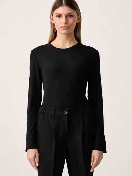 Sisley longsleeve z dodatkiem jedwabiu czarna